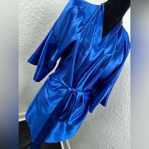 Frederick’s of Hollywood Cobalt Blue Satin Robe Y2K